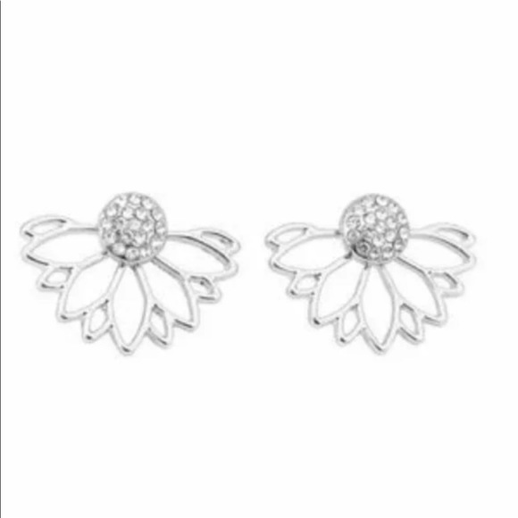 Silver Color Double Sided
Crystal Flower Earrings - Picture 3 of 3